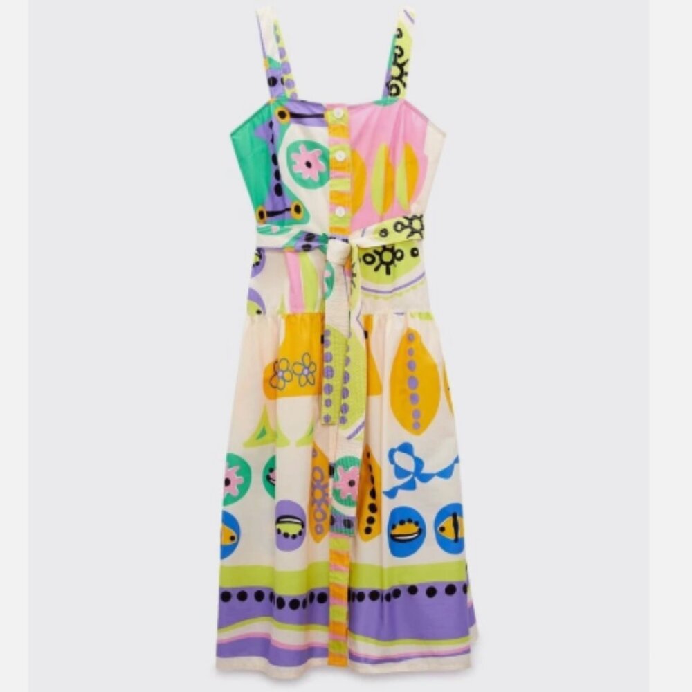 Zara Abstract Colorful Printed Button Down Midi D… - image 4